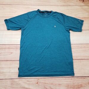 Spyder Swim Rash Guard Shirt Mens Medium Teal UPF 30+ Quick Dry Wicking Surf